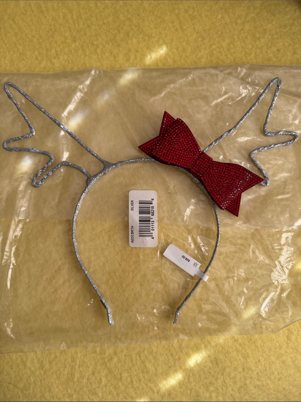 Kids Silver Reindeer Antler Headband with Red Bow